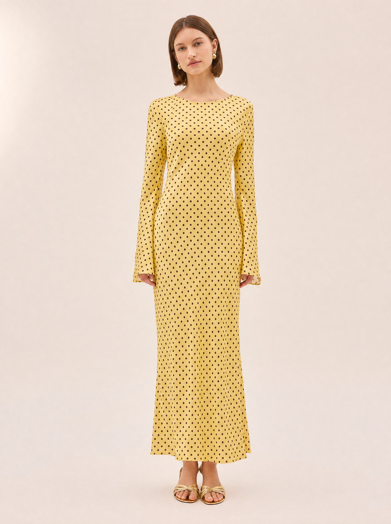Maxi dresses — Keira yellow polka dot maxi dress