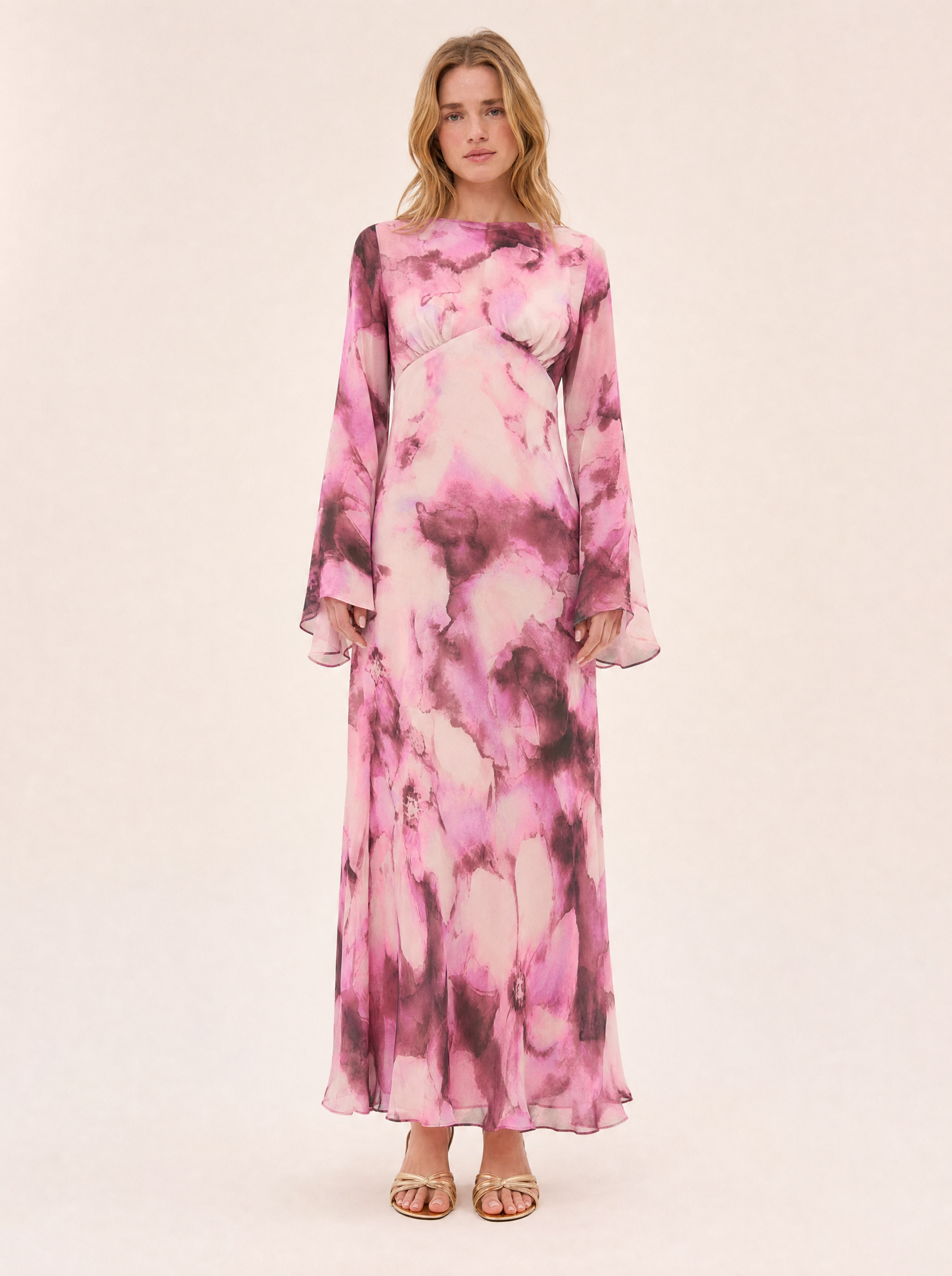 Long sleeve dresses — Blossom pink floral maxi dress