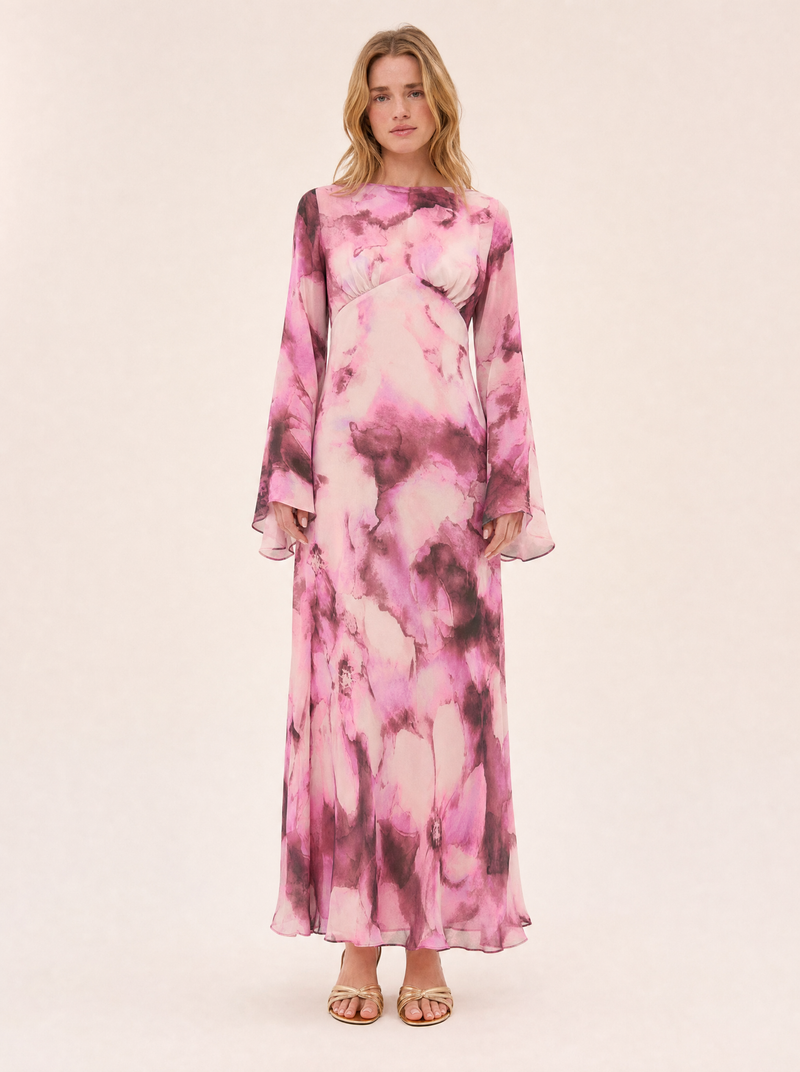 Long sleeve dresses — Blossom pink floral maxi dress