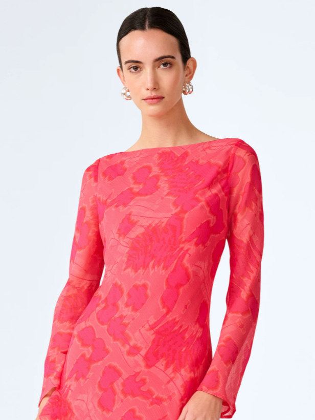 Women's Hot Pink Floral Maxi Dress — Sunset Blur Chiffon