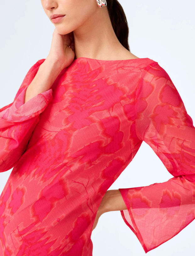 Women's Hot Pink Floral Maxi Dress — Sunset Blur Chiffon