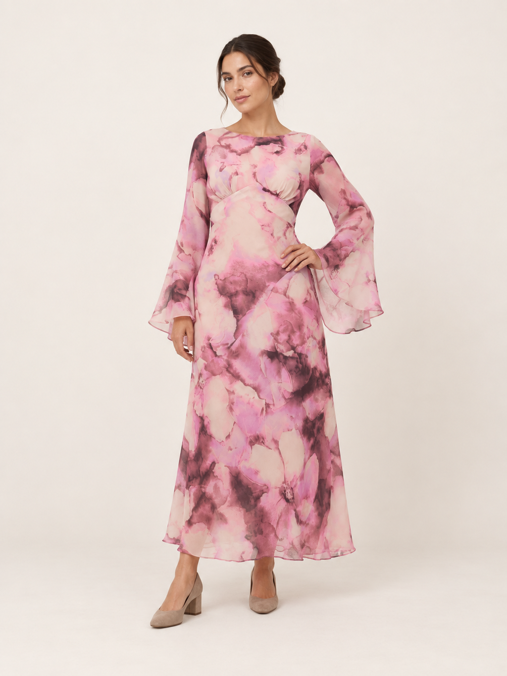 Blossom Pink Floral Maxi Dress - front view