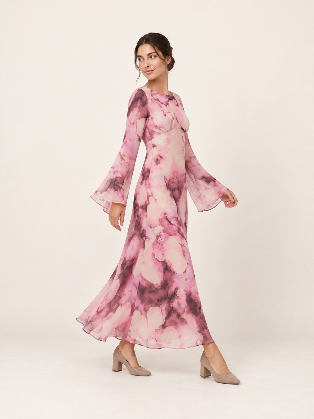 Blossom Pink Floral Maxi Dress - side-movement
