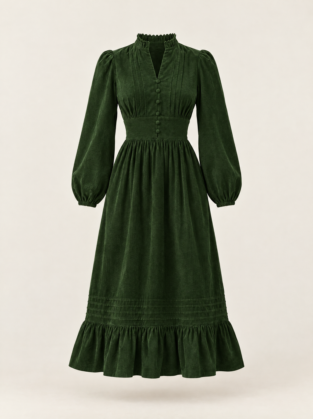 Ondine corduroy midi dress in Bottle Green, garment only view