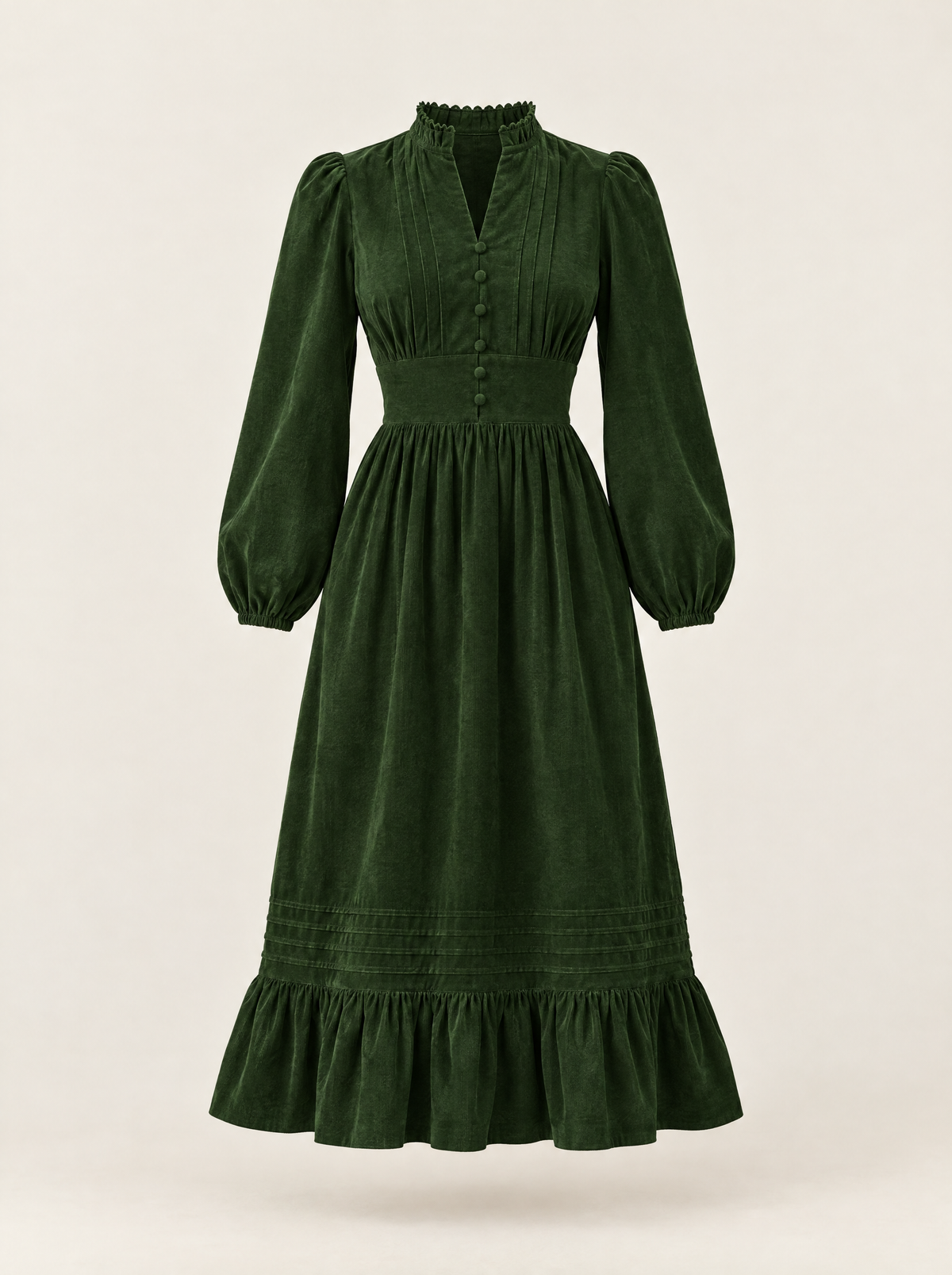 Ondine corduroy midi dress in Bottle Green, garment only view
