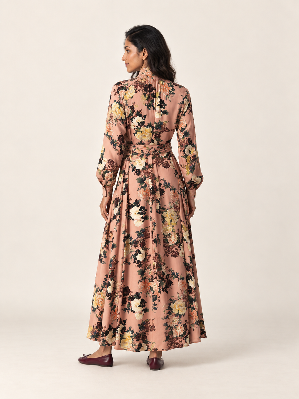 Multicolour floral cotton maxi dress back view