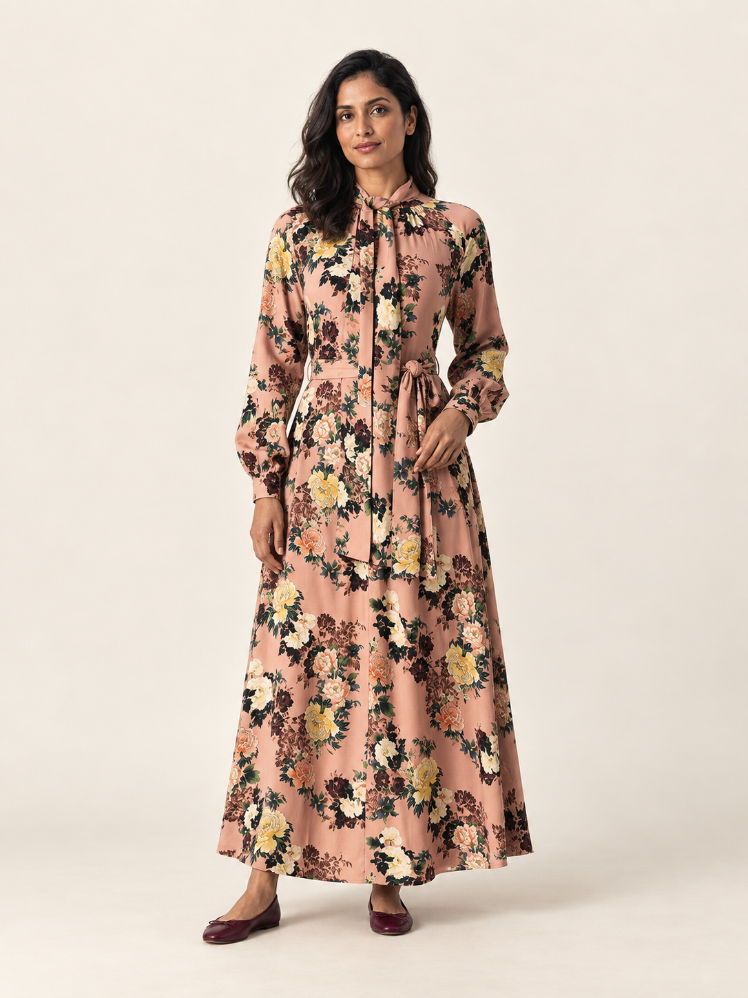 Multicolour floral cotton maxi dress front view