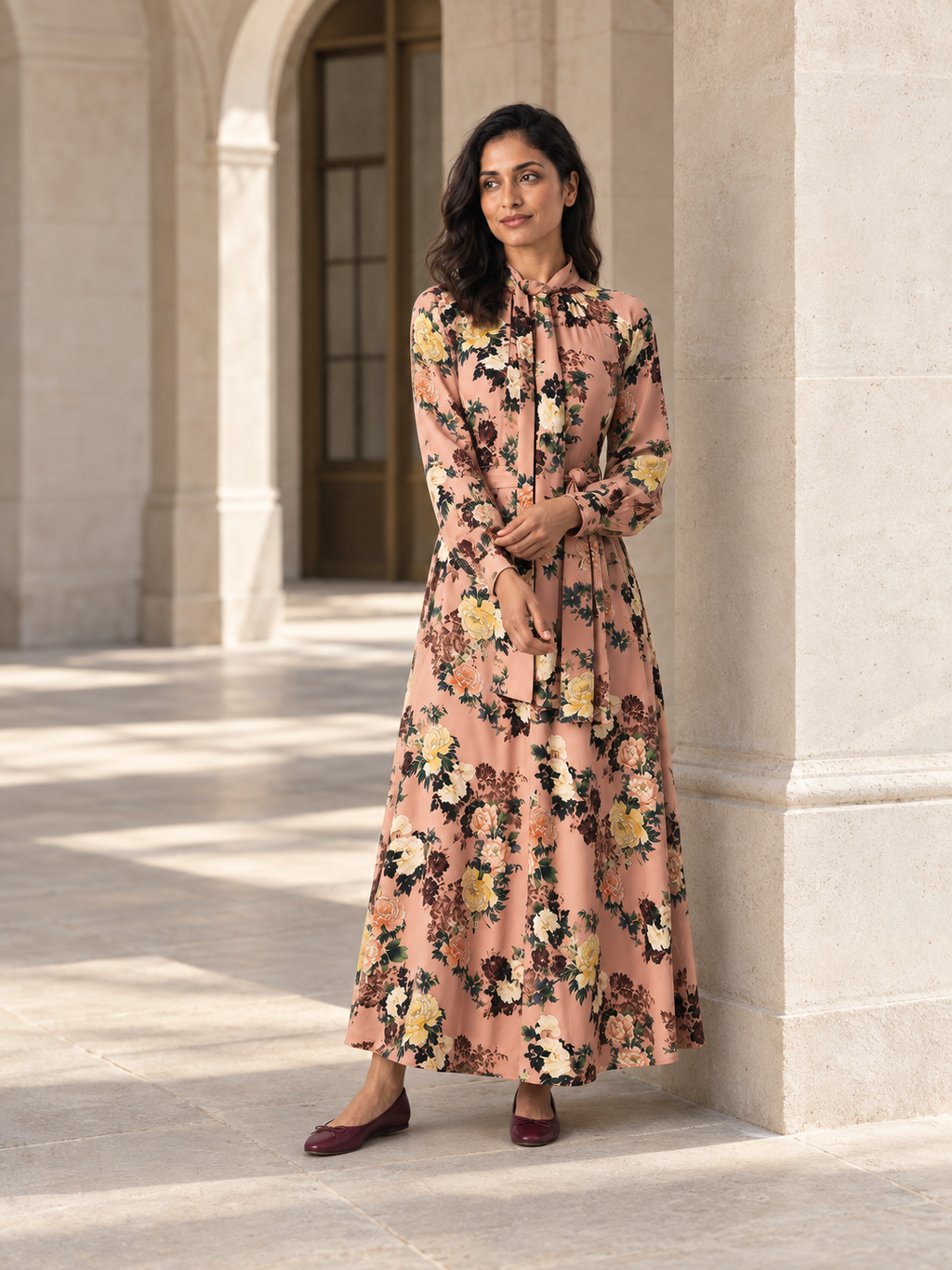 Multicolour floral cotton maxi dress lifestyle view