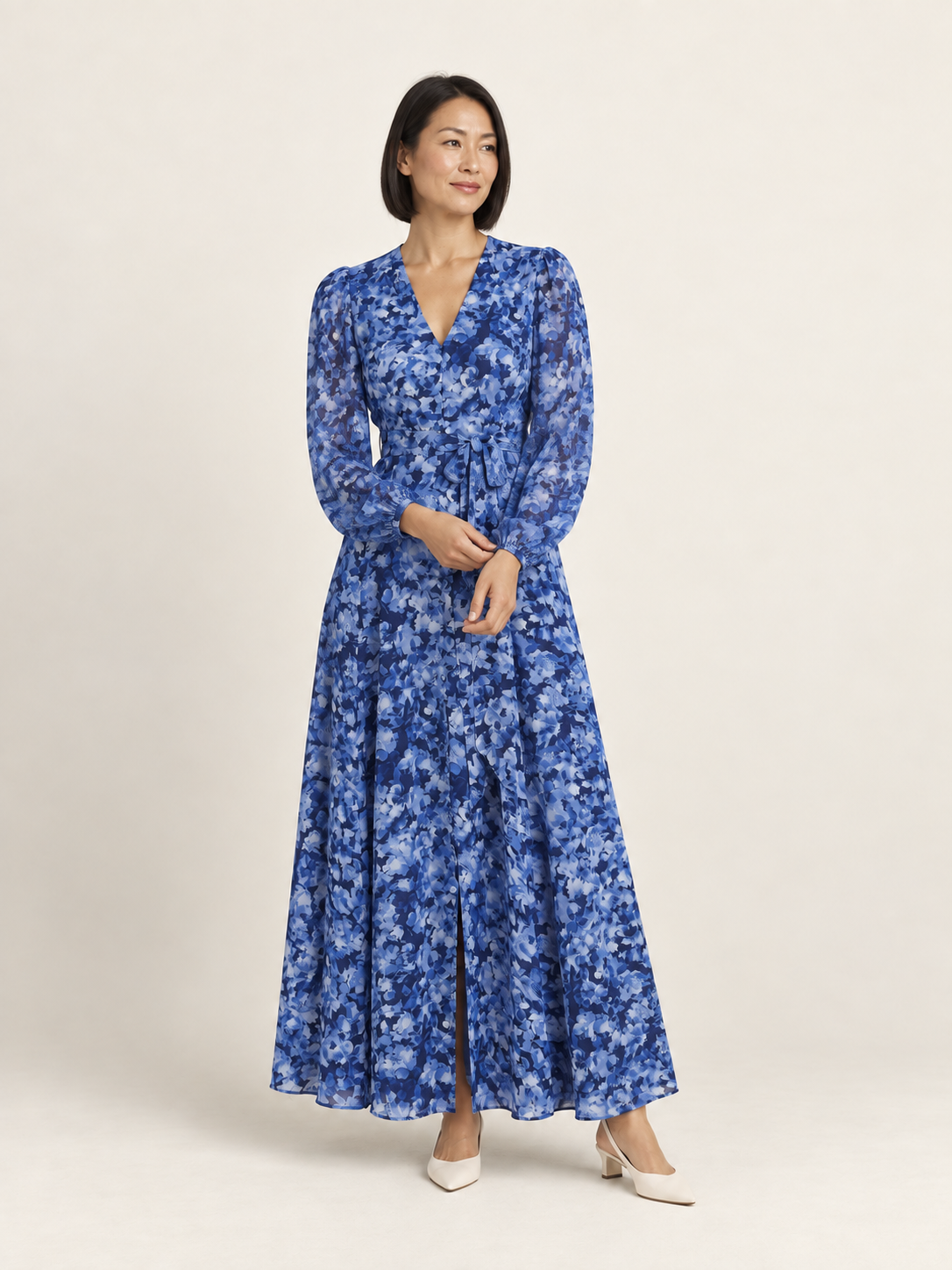 Blue floral long sleeve maxi dress — second-model
