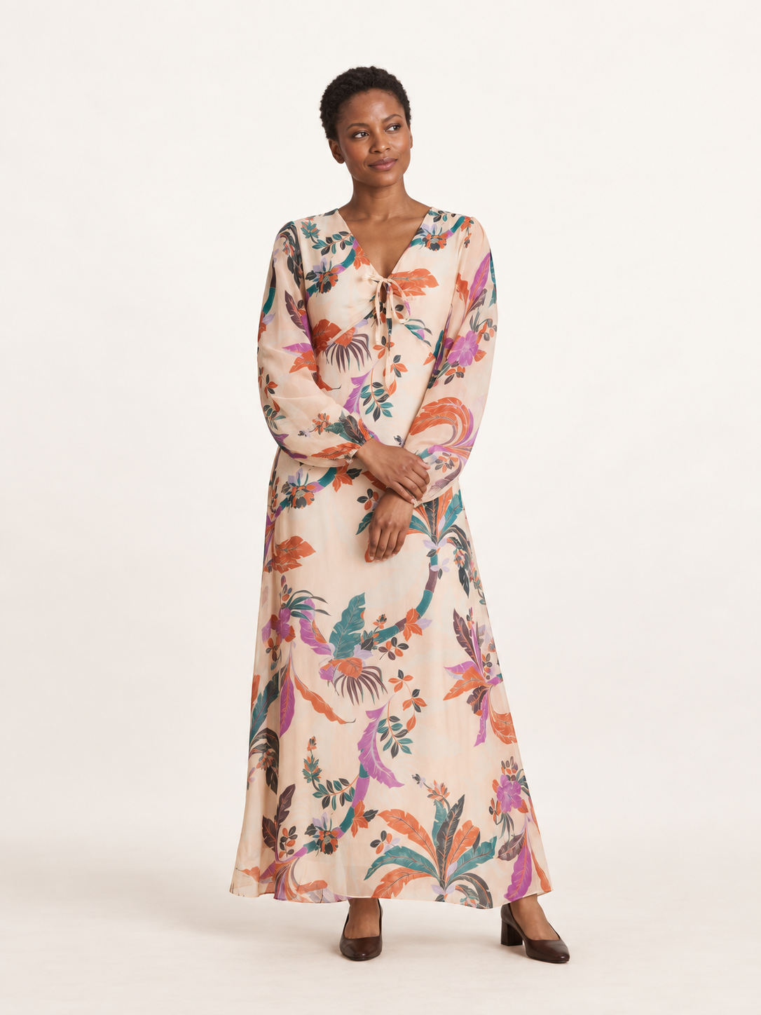 Blush Print viscose silk maxi dress — front