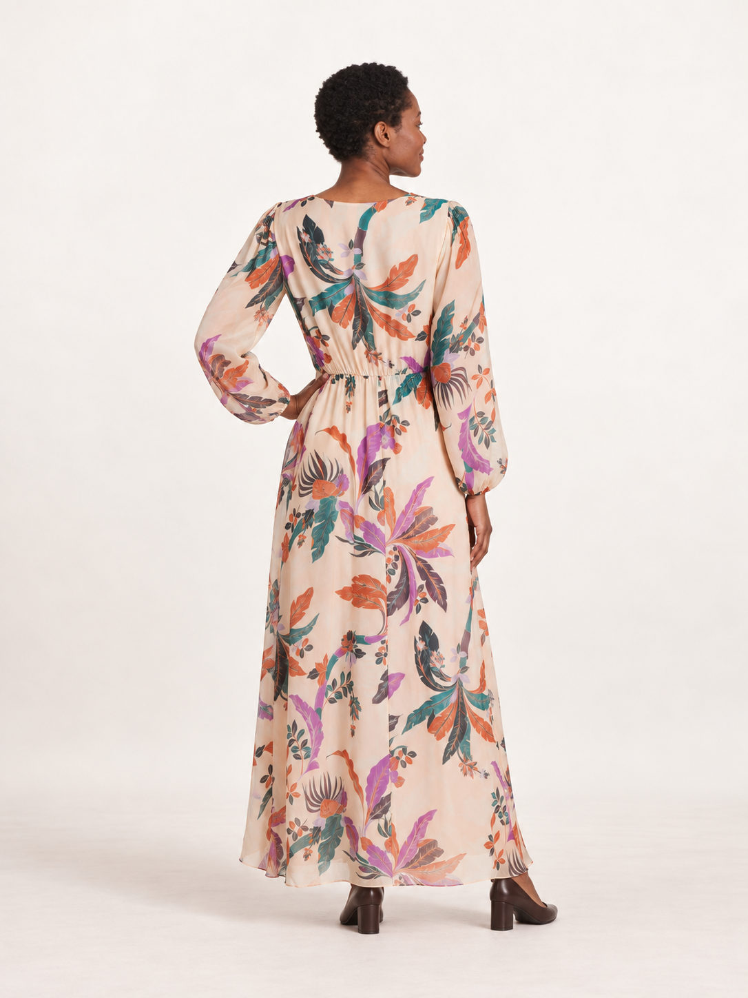 Blush Print viscose silk maxi dress — back