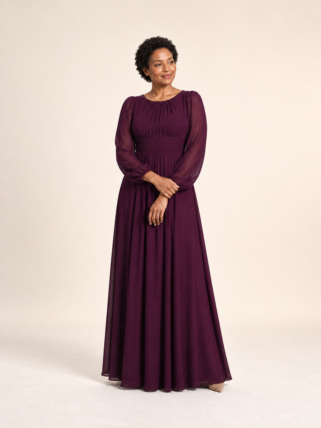 Mulberry chiffon maxi occasion dress, second model