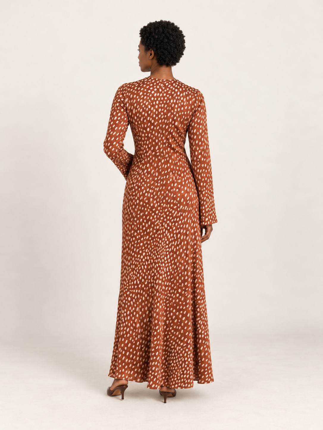 Brown Deer-Print Viscose Maxi Occasion Dress — back