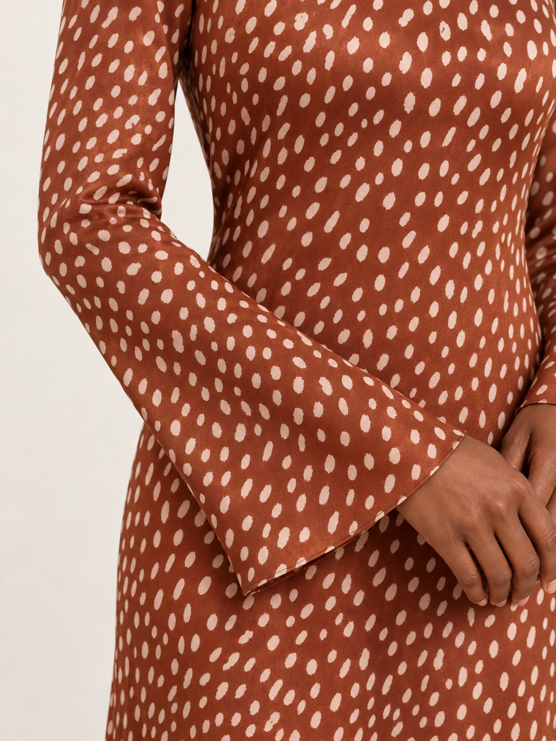 Brown Deer-Print Viscose Maxi Occasion Dress — detail