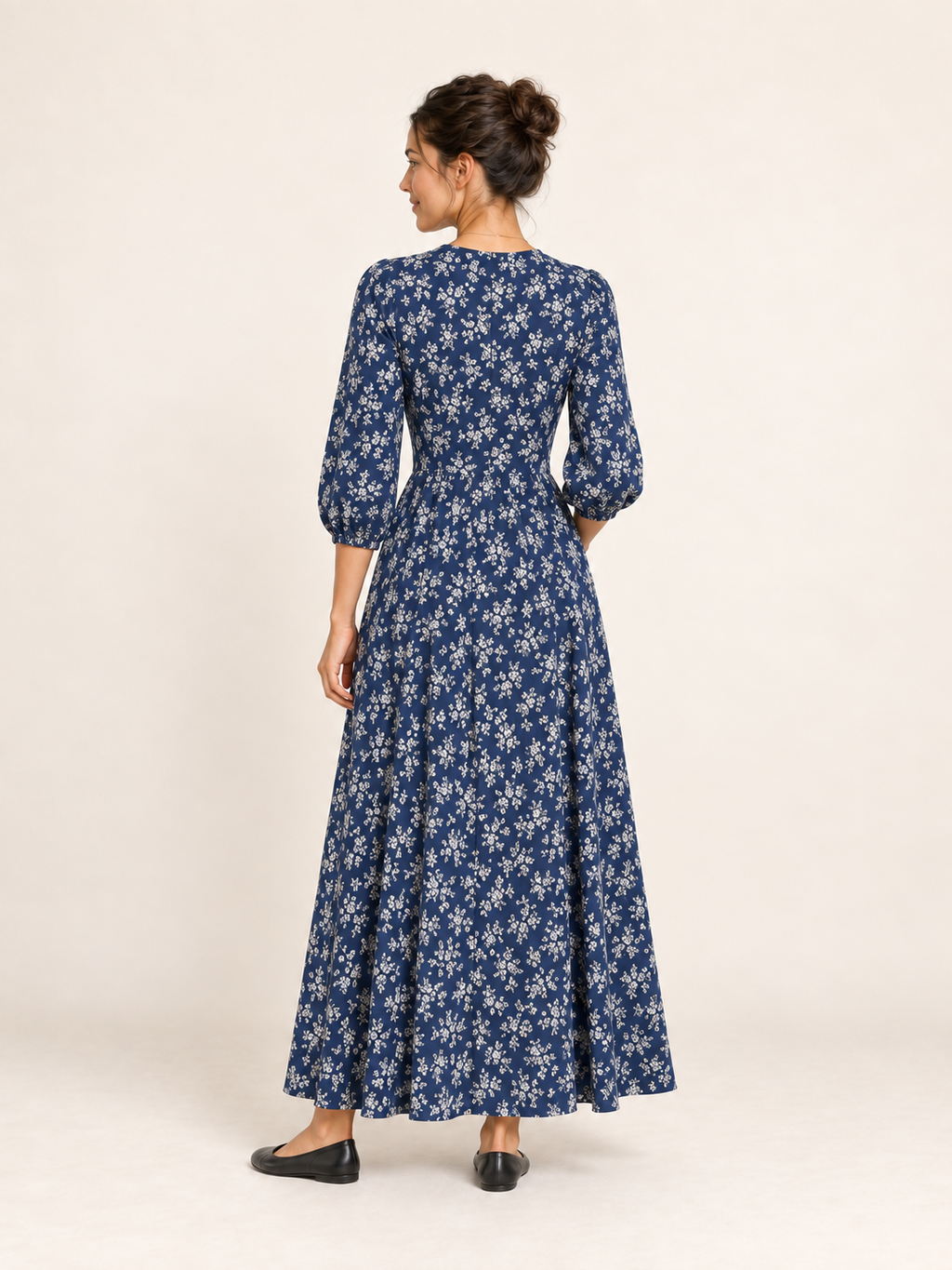 Ditsy Floral Button-Through Maxi Dress – Navy Floral – back