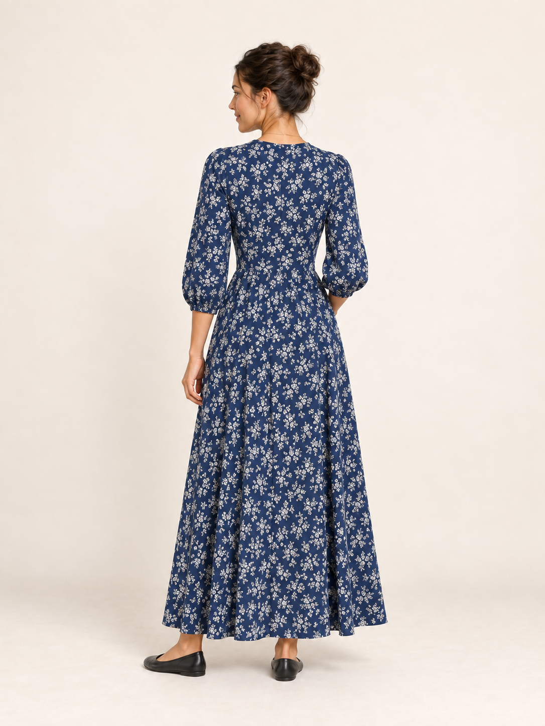 Ditsy Floral Button-Through Maxi Dress – Navy Floral – back