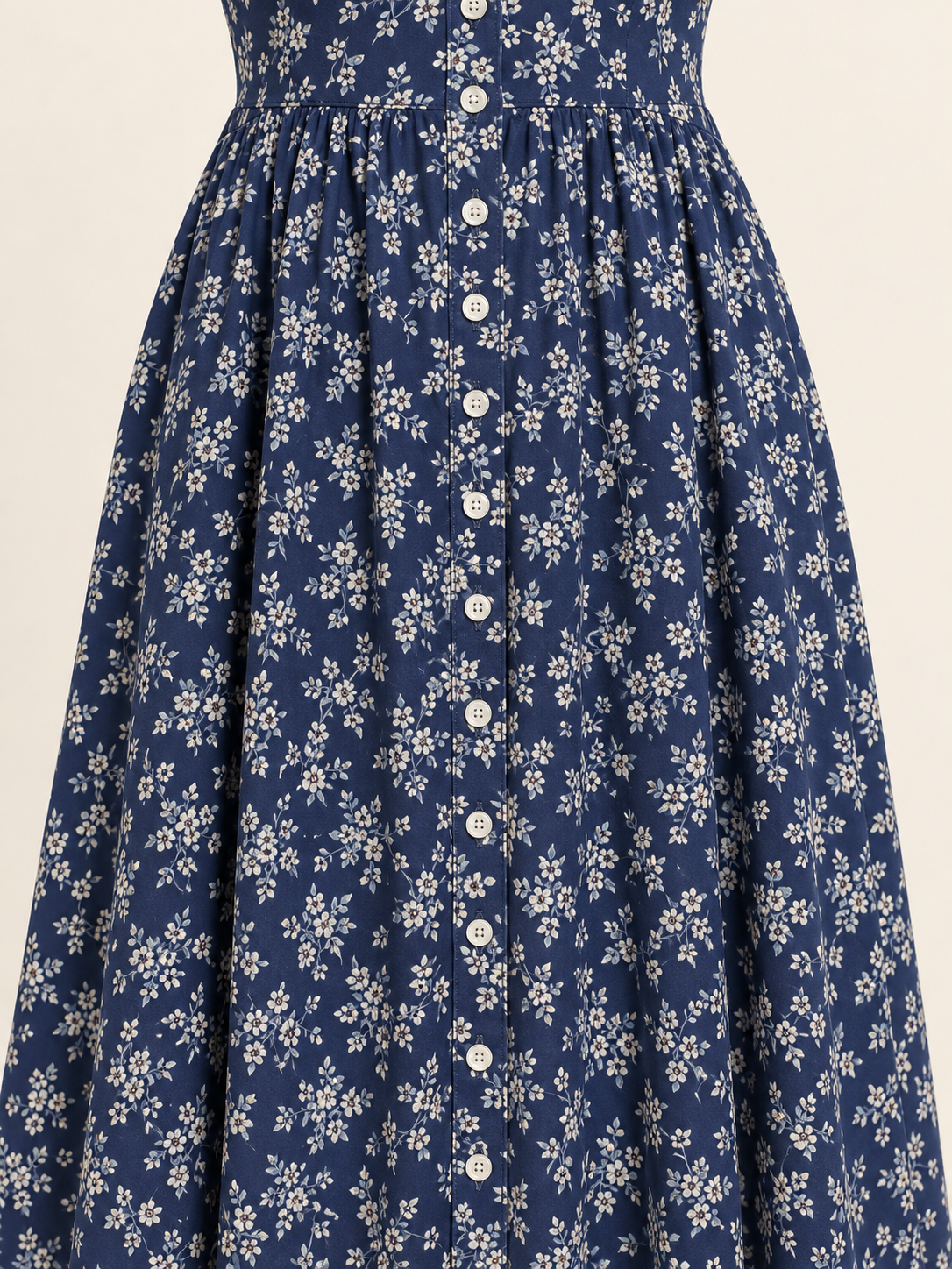 Ditsy Floral Button-Through Maxi Dress – Navy Floral – detail
