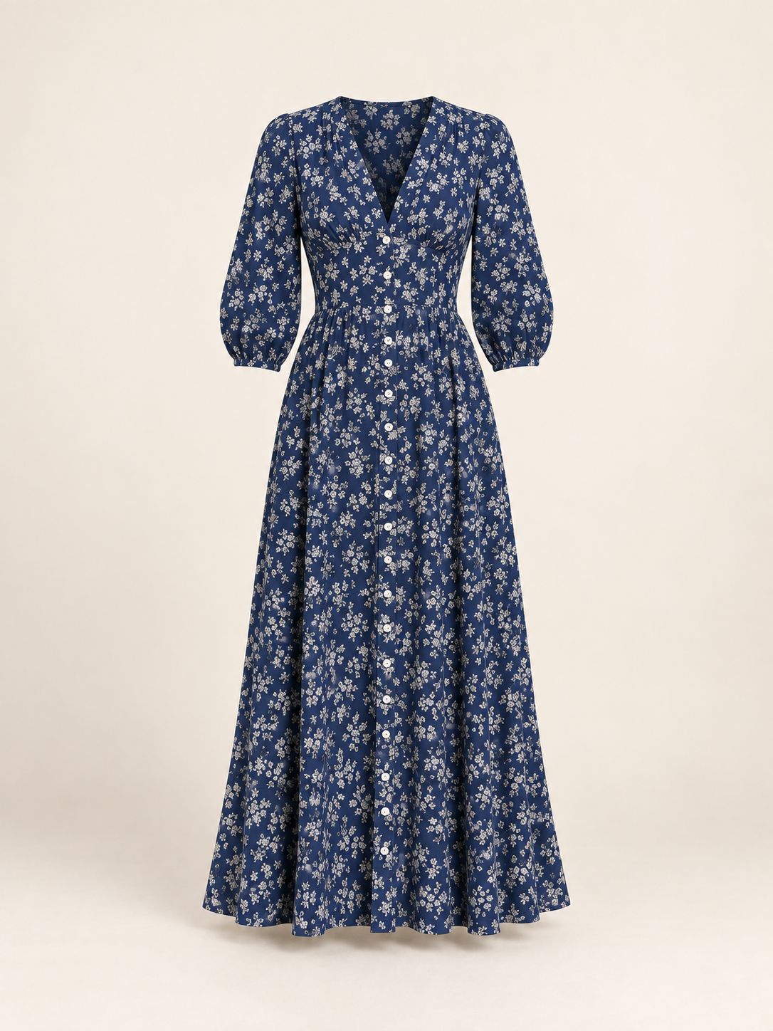 Ditsy Floral Button-Through Maxi Dress – Navy Floral – ghost flat