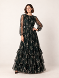 Emerald floral tiered maxi dress — hero view