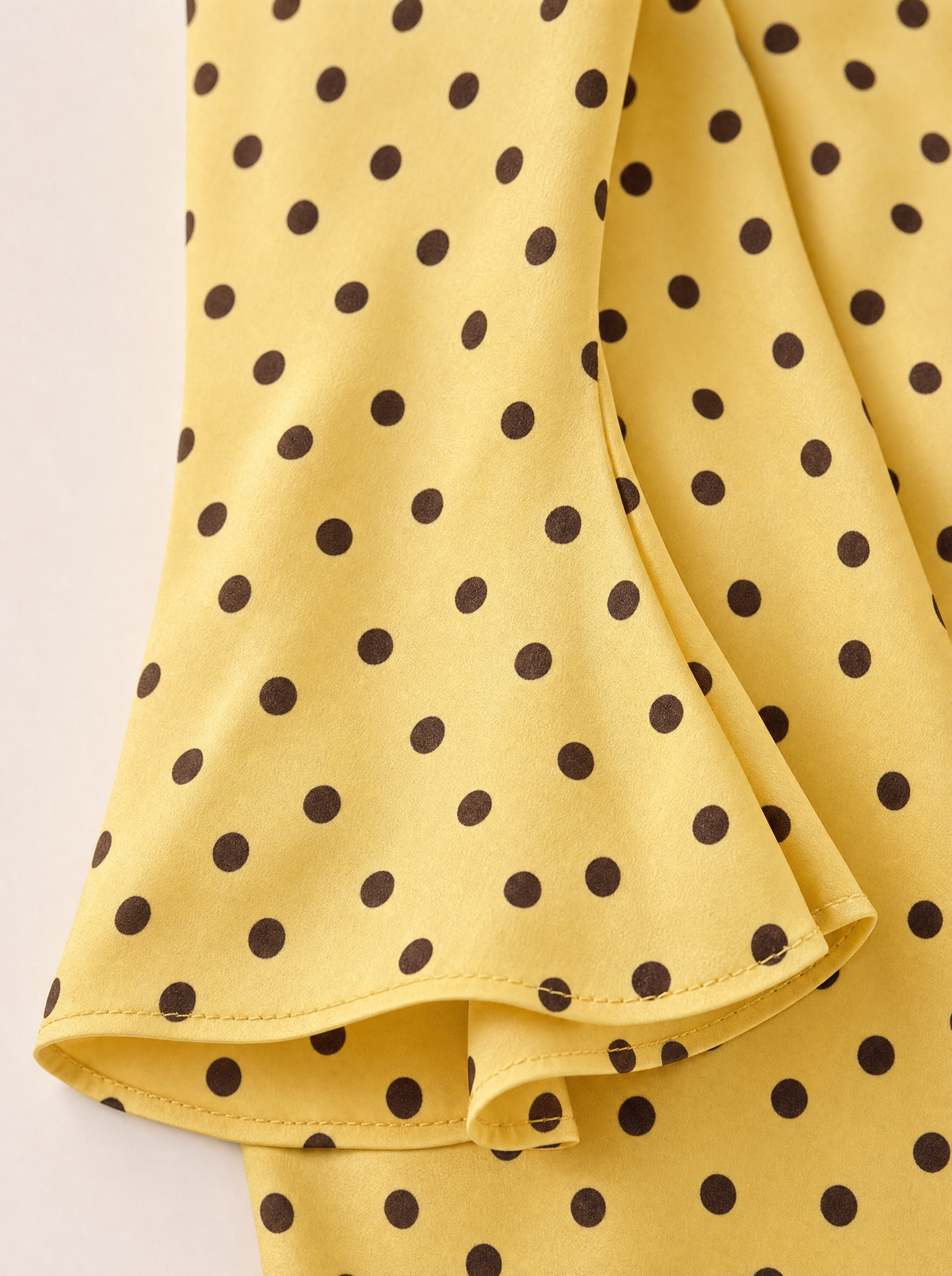Keira Yellow Polka Dot Maxi Dress — Bias Cut Satin, Long Sleeve - fabric detail