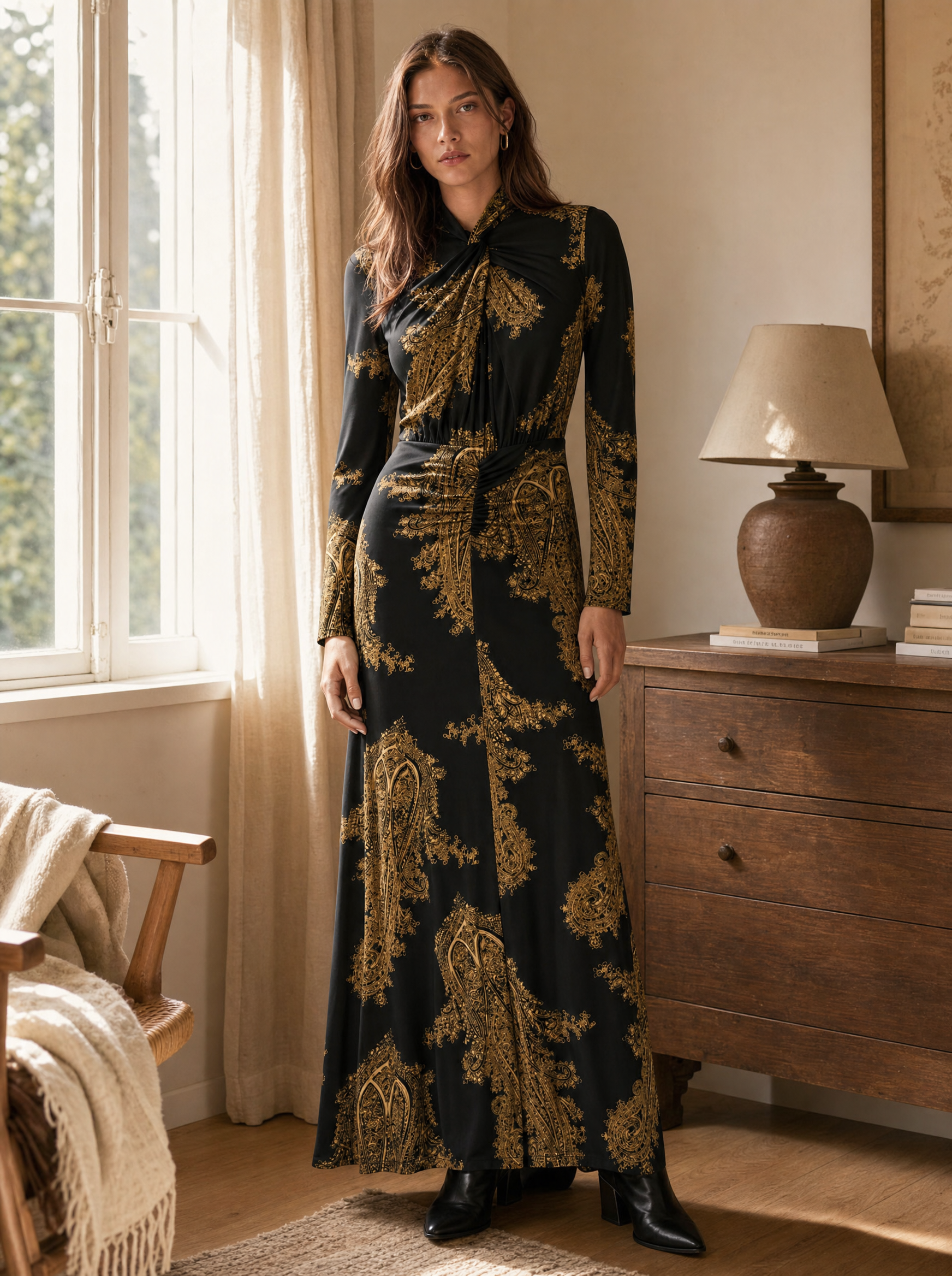 Mina A-Line Long Sleeve Maxi Dress