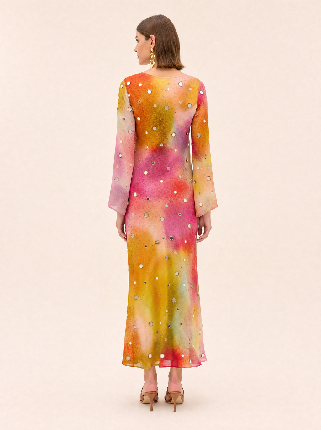 Ophelia Embellished Georgette Midi Dress — Long Sleeve, Bias Cut - back view