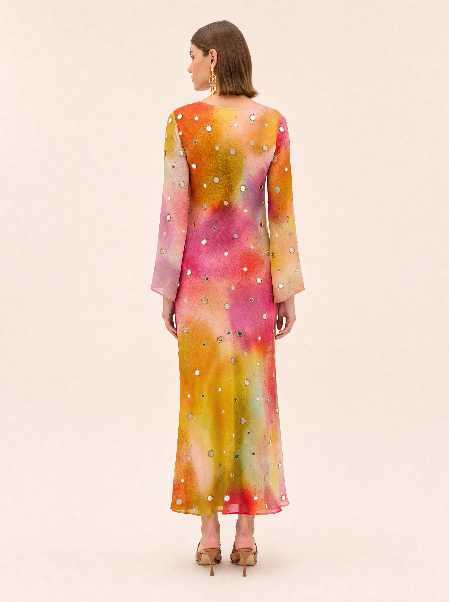 Ophelia Embellished Georgette Midi Dress — Long Sleeve, Bias Cut - back view