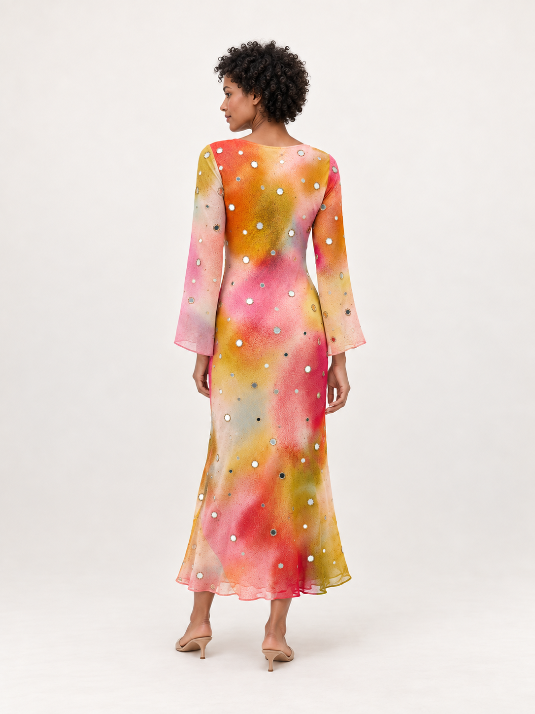 Ophelia Multicolor embellished georgette midi dress, back