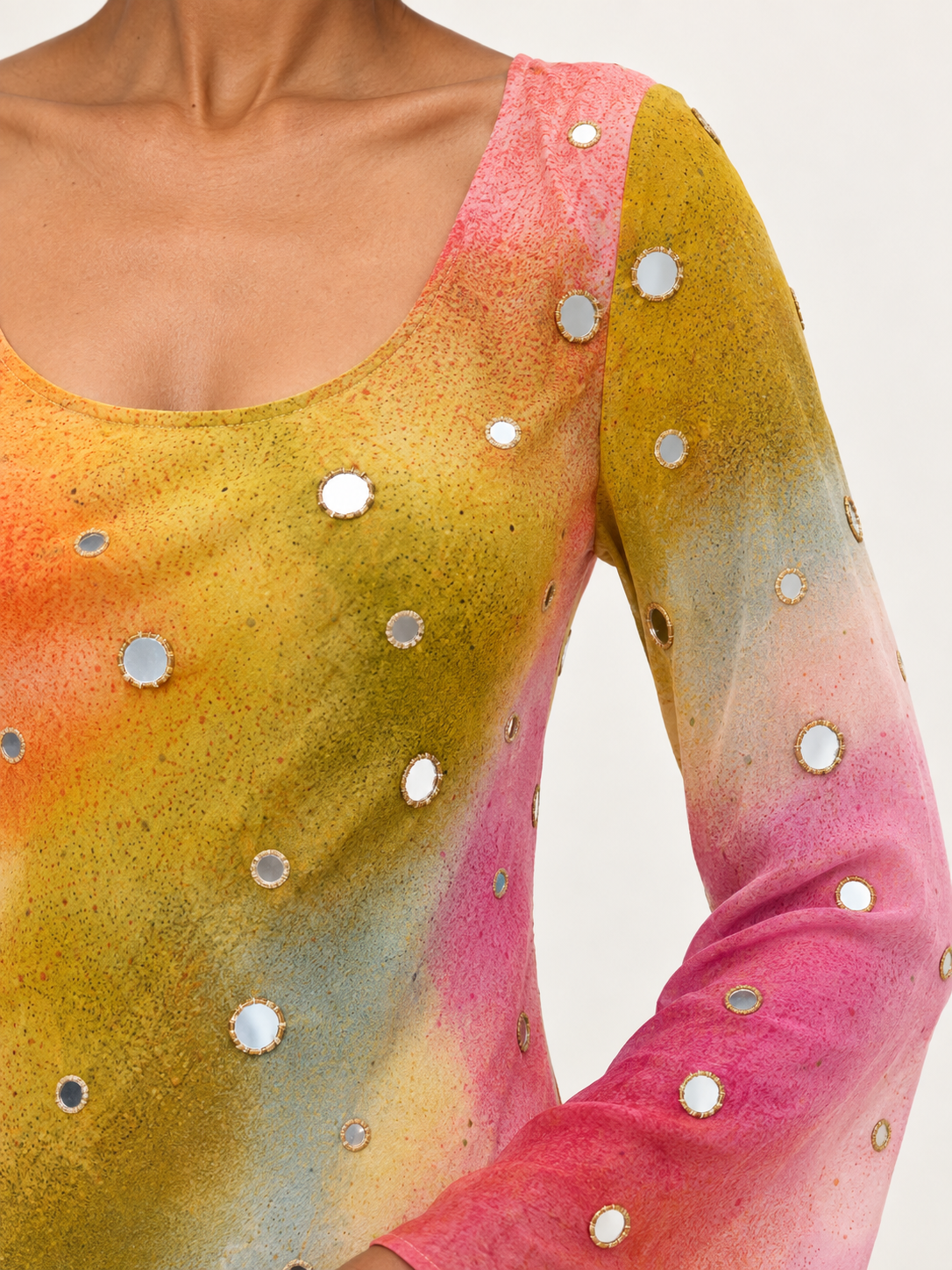 Ophelia Multicolor embellished georgette midi dress, detail