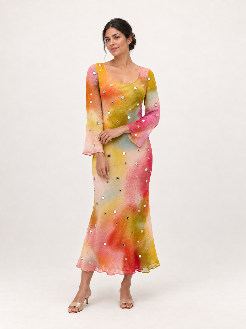 Ophelia Multicolor embellished georgette midi dress, second model