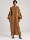 Oversized Knit Maxi Dress — brown — 01-front