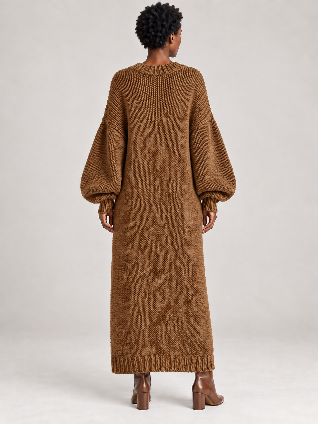Oversized Knit Maxi Dress — brown — 02-back