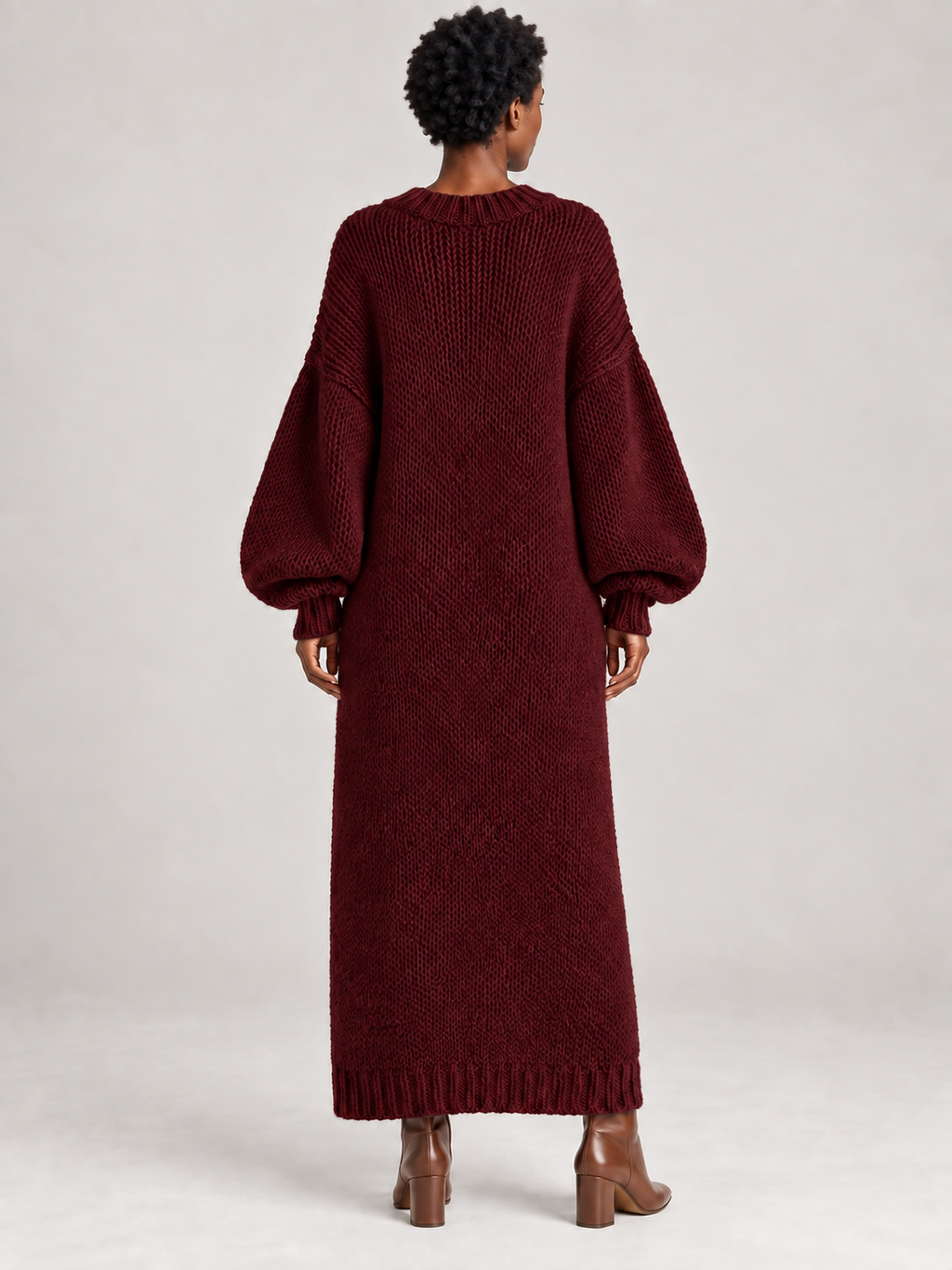 Oversized Knit Maxi Dress — burgundy — 02-back