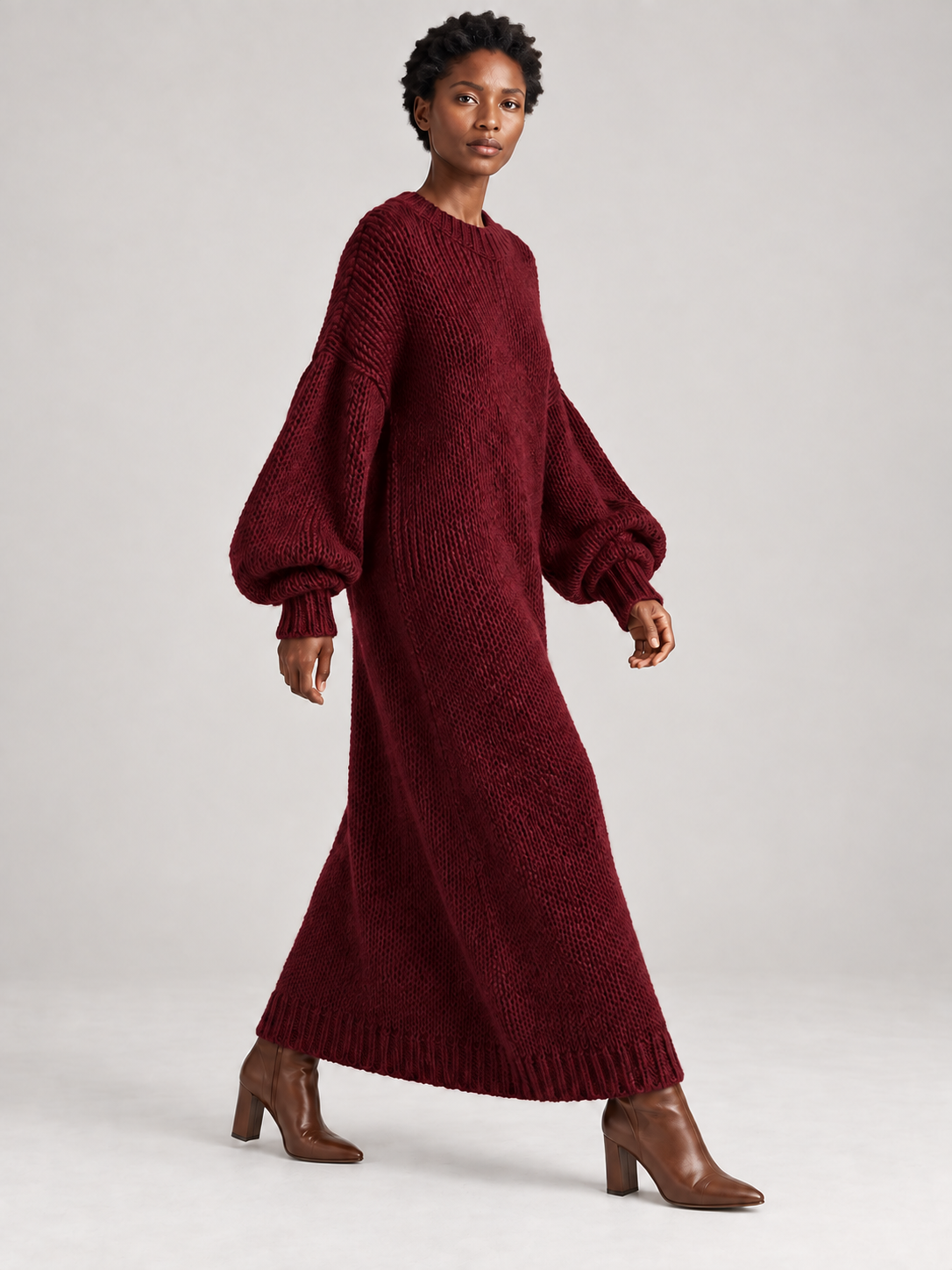 Oversized Knit Maxi Dress — burgundy — 03-side-movement