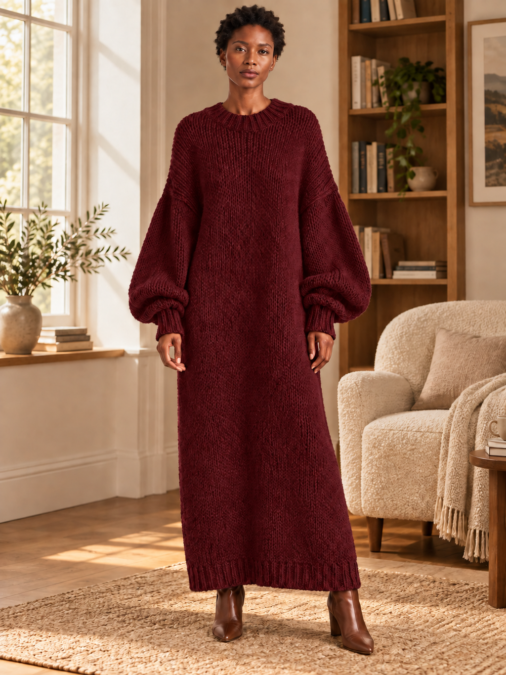 Oversized Knit Maxi Dress — burgundy — 05-lifestyle