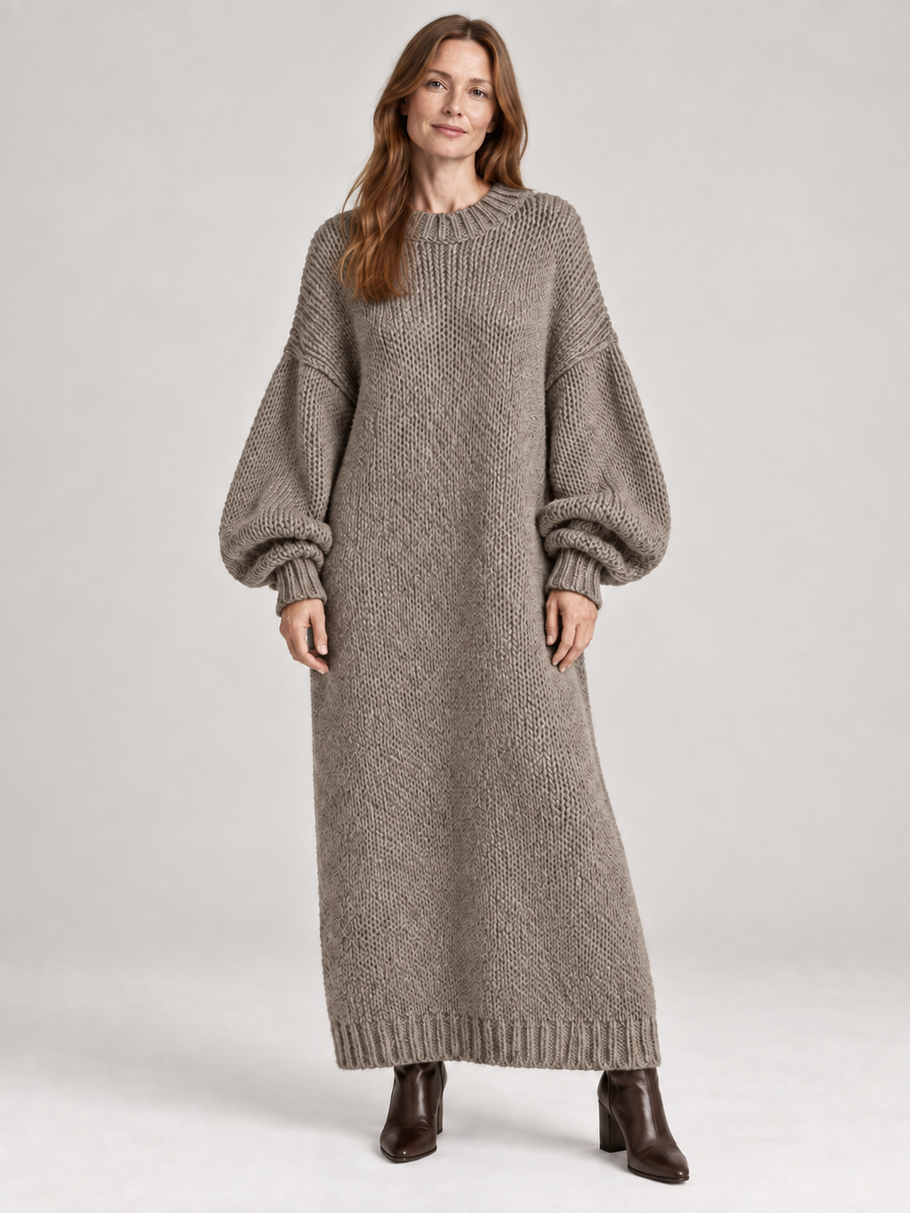 Oversized Knit Maxi Dress — grey — 01b-second-model