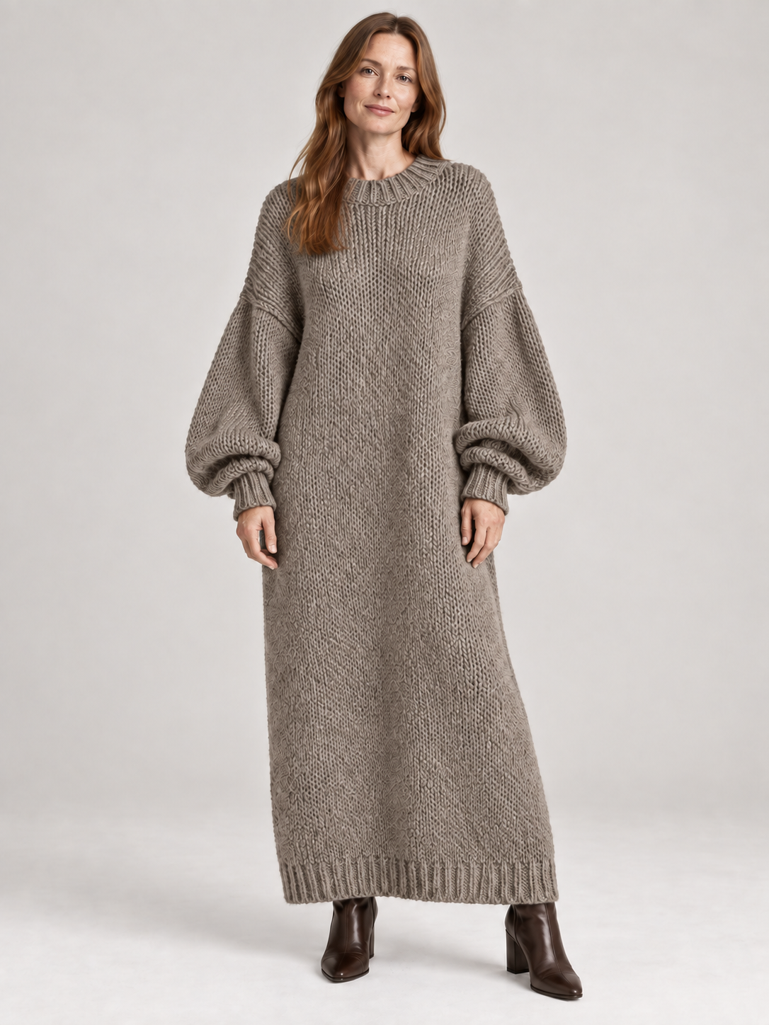 Oversized Knit Maxi Dress — grey — 01b-second-model