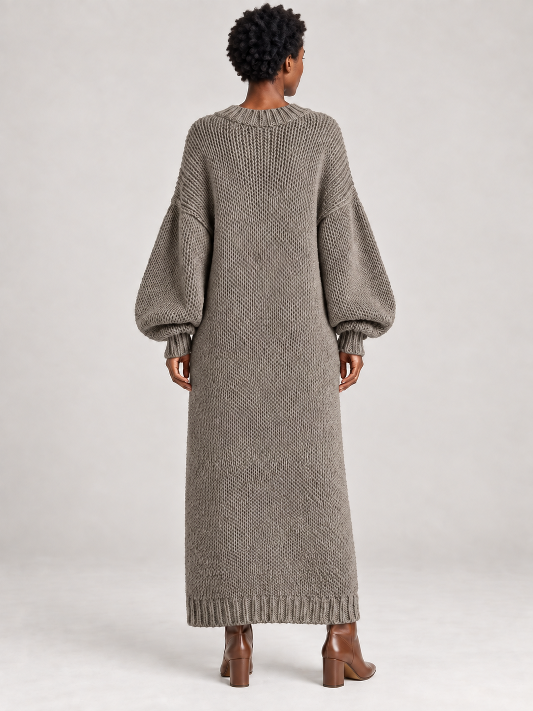 Oversized Knit Maxi Dress — grey — 02-back