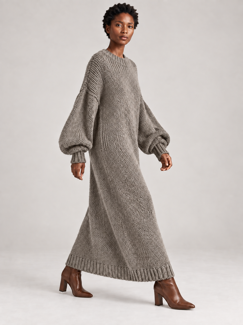 Oversized Knit Maxi Dress — grey — 03-side-movement