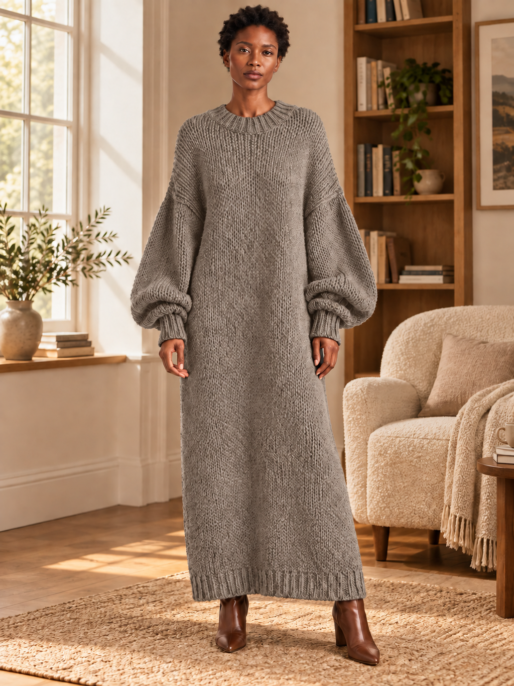 Oversized Knit Maxi Dress — grey — 05-lifestyle