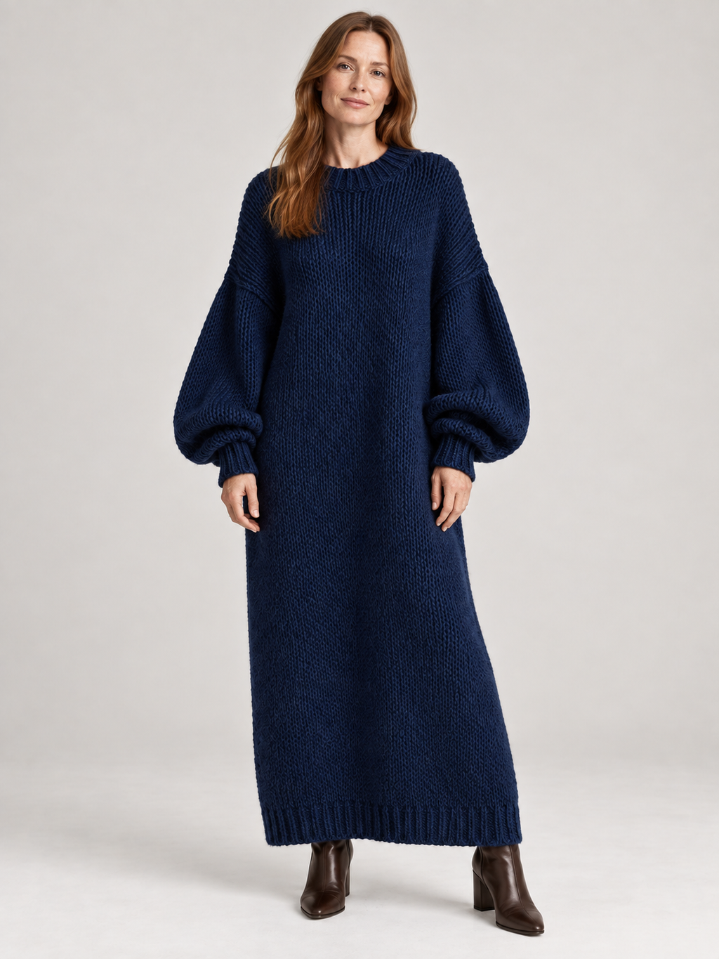 Oversized Knit Maxi Dress — Navy — 01b-second-model