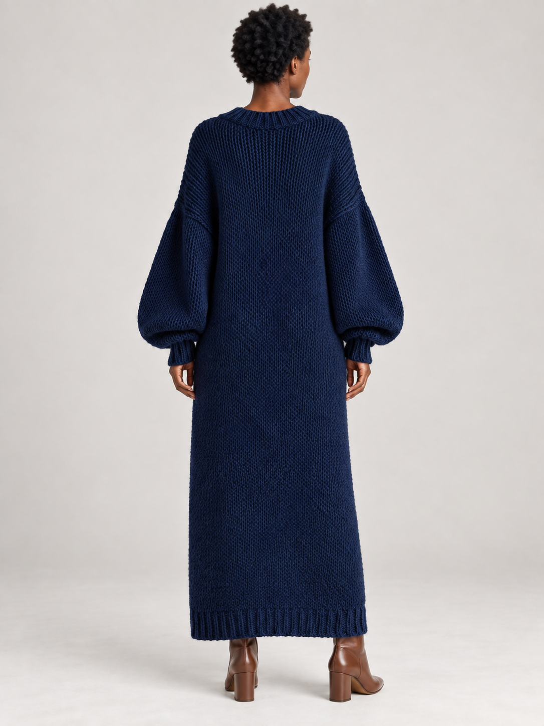 Oversized Knit Maxi Dress — Navy — 02-back