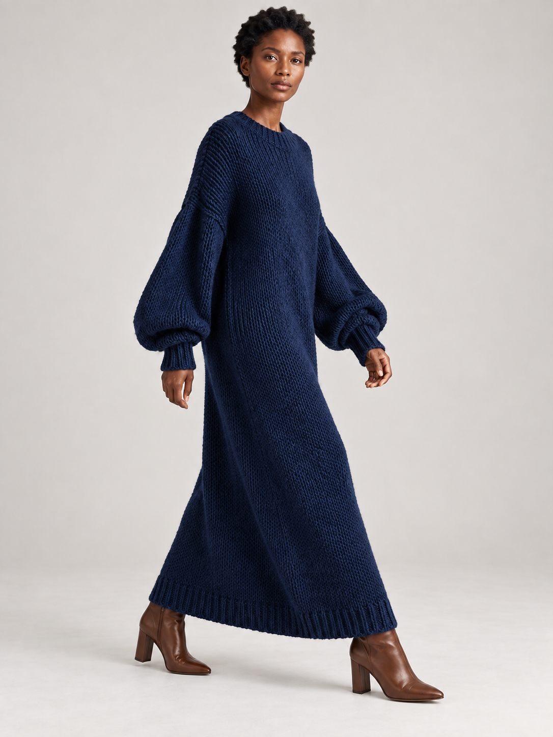 Oversized Knit Maxi Dress — Navy — 03-side-movement