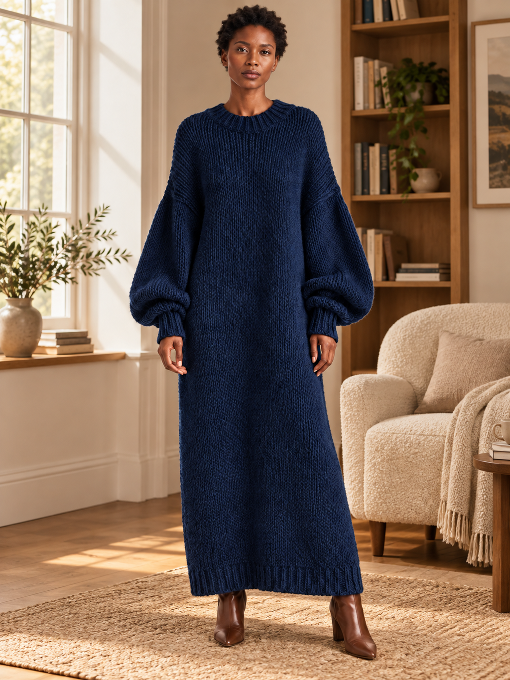 Oversized Knit Maxi Dress — Navy — 05-lifestyle