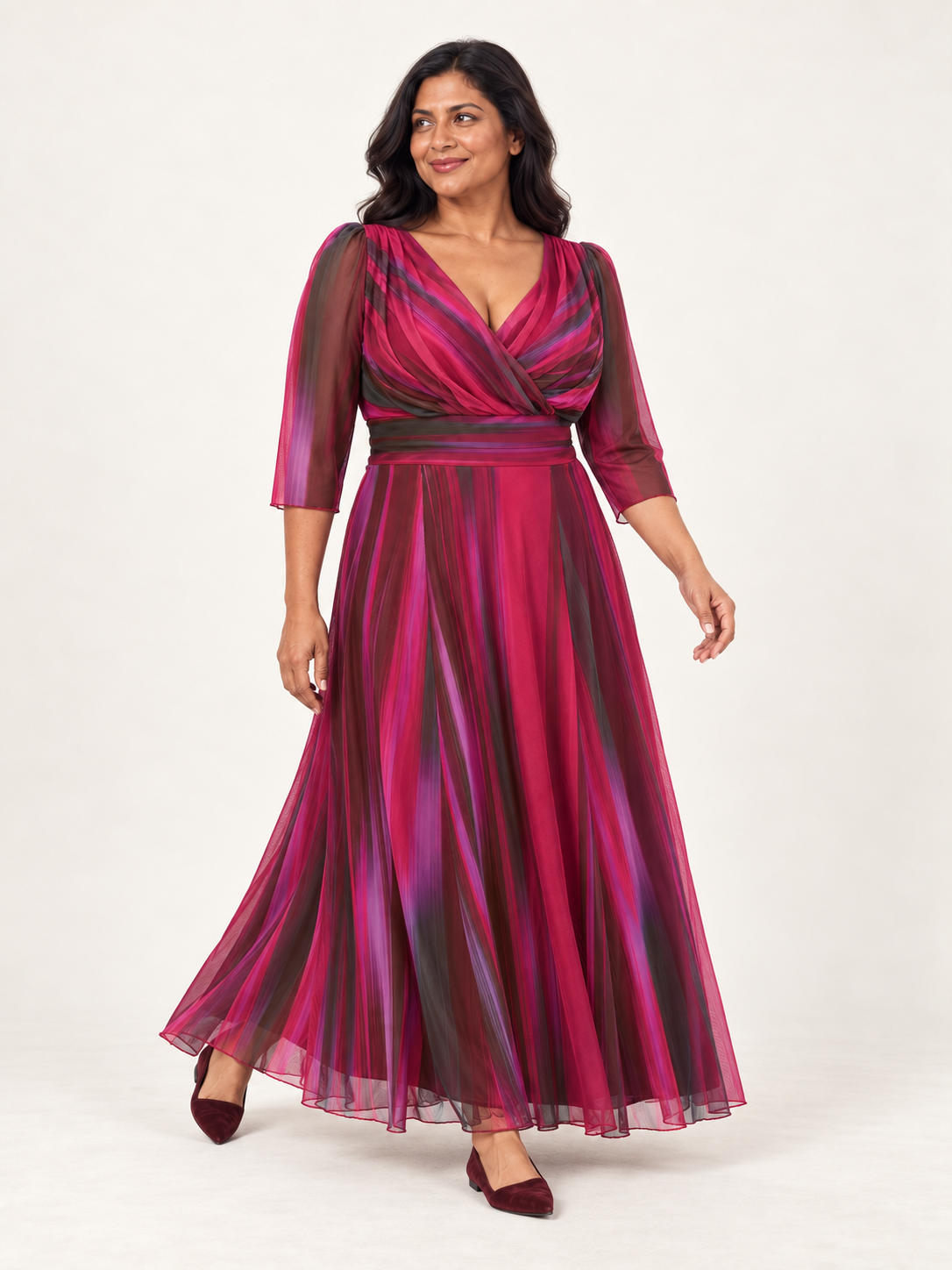 Wine ikat maxi dress, movement view